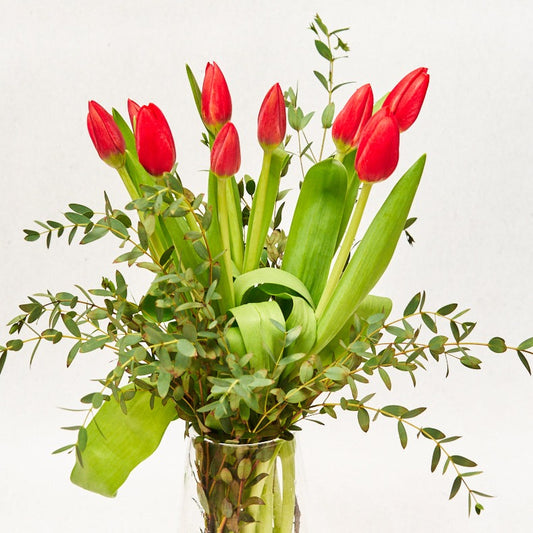 Červené tulipány s přízdobou 11ks